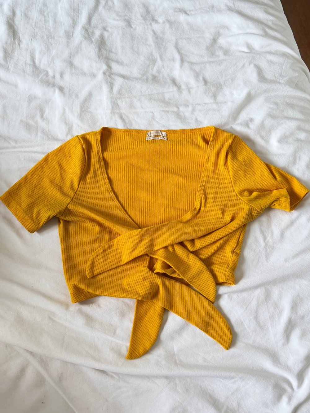 Urban Outfitters Mustard Ribbed Tie-Front Crop Top